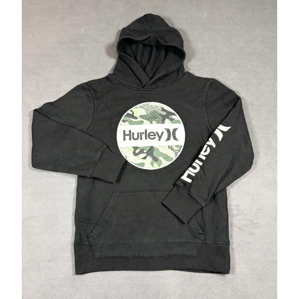 Hurley Hoodie Boys Medium Black Camo Logo Pullover Sweatshirt
